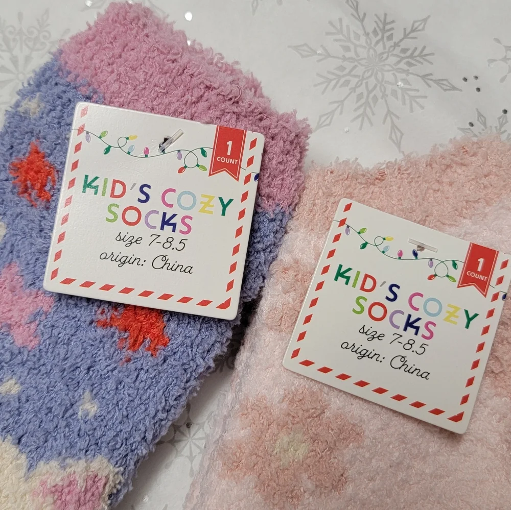 Kid's Cozy Socks Fuzzy Winter Socks for Girls Flowers Kitty with Stars Snowflake